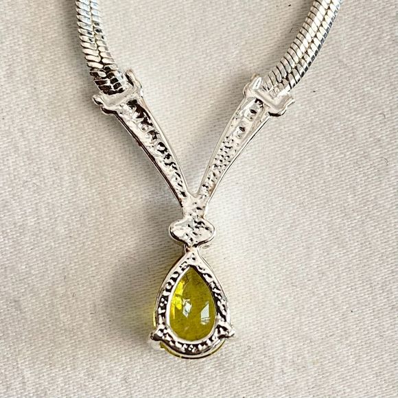 Demi Parure Necklace Bracelet Yellow Teardrop & Rhinestones On Silver Tone Chain - Picture 8 of 15